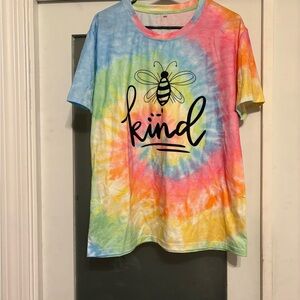Blue and Pink Short Sleeve Tee with Bee Kind Graphic